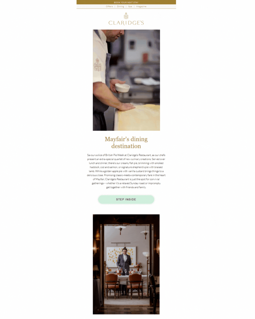 Video used in Claridge's email marketing campaign