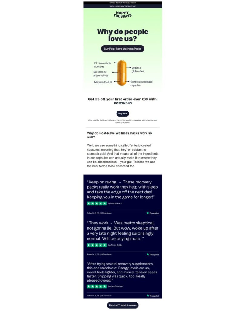 Social proof being used in an email marketing campaign