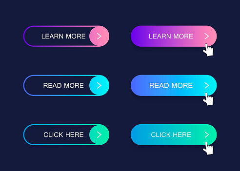 Six different color call to action buttons