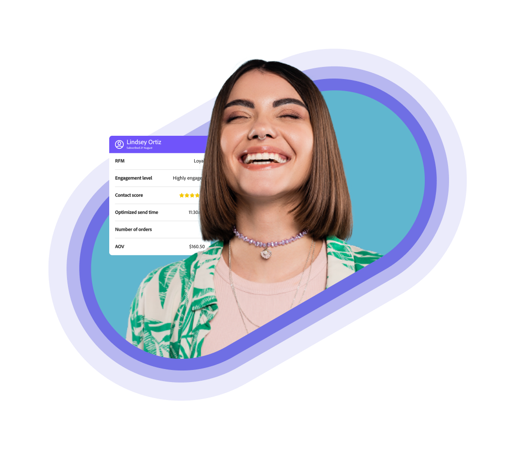 Cross-channel single customer view with customer smiling