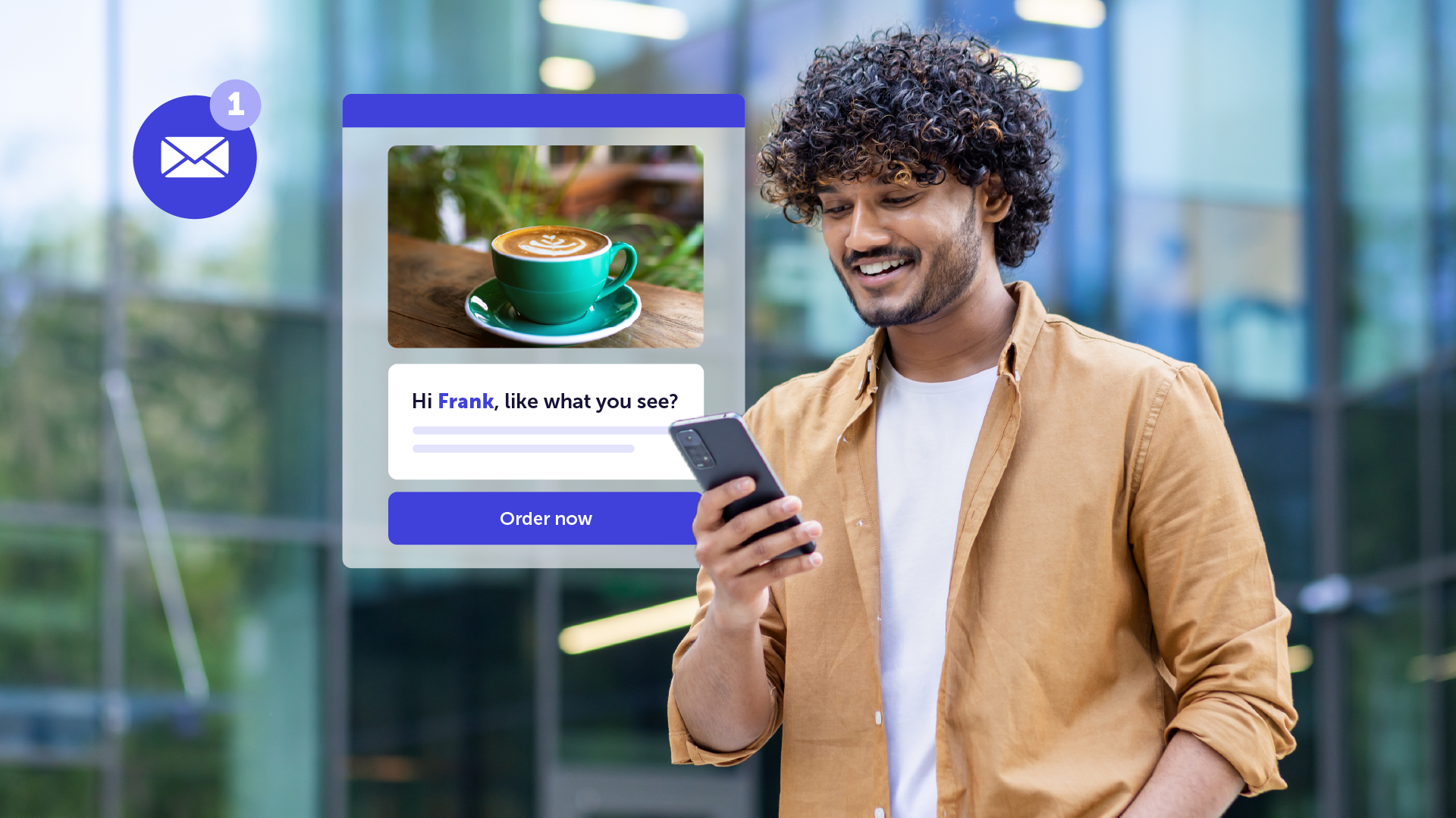 Happy customer reading a personalized email in their inbox