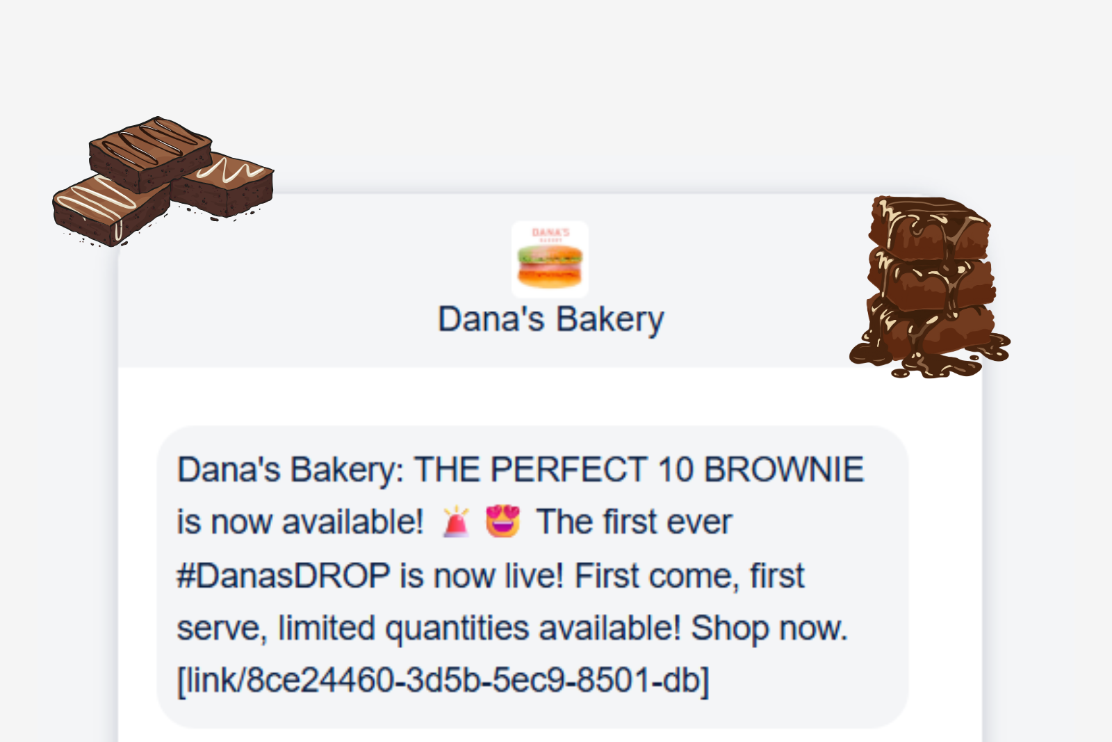Dana’s Bakery national brownie day SMS marketing campaign.