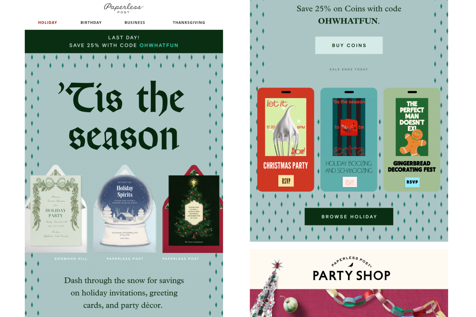 Paperless post Christmas card day email marketing campaign. 