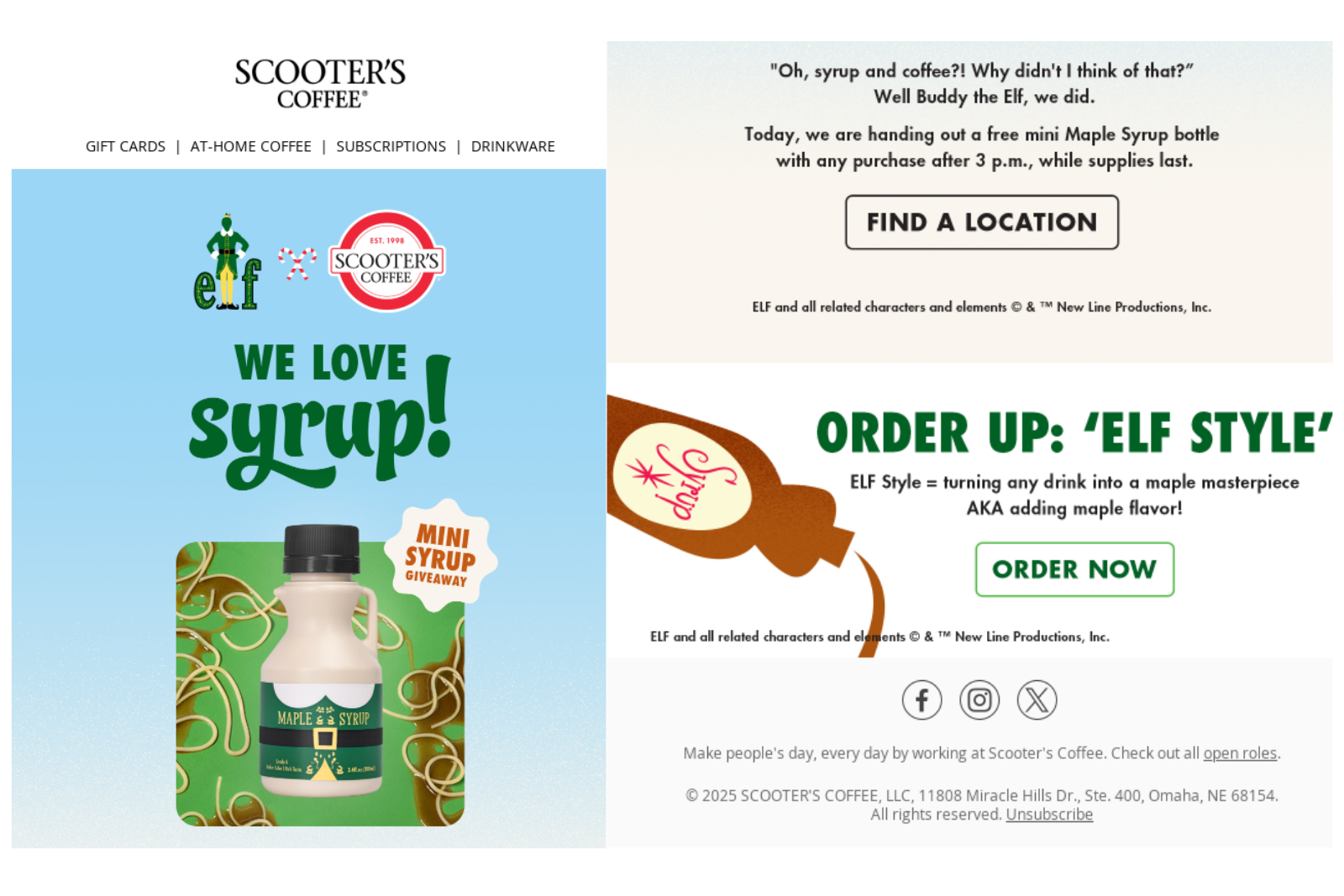 Scooter’s coffee national maple syrup day email marketing campaign. 