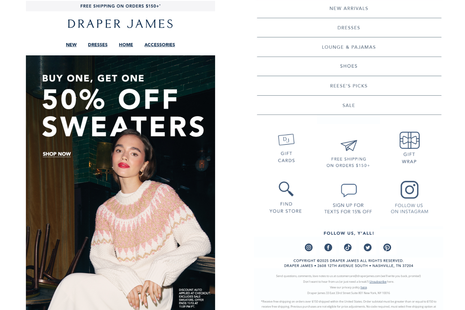 Draper James ugly sweater day email marketing campaign. 